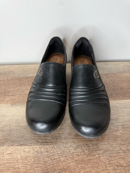 ROCKPORT Black Leather Cobb Hill Adele Shoes Shoeties Ridges Block Heel Size 9 - Picture 4 of 15